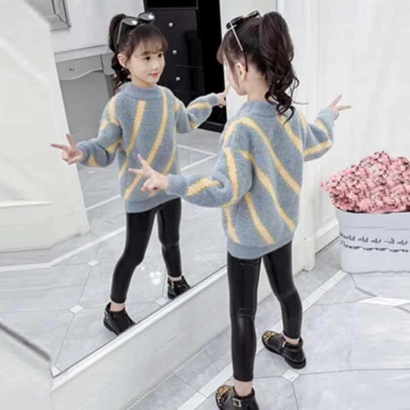 

Girls Sweater Autumn/Winter New Thickened Fashion Children's Knitted Sweater Girl Top Sweet and Cute Knit Sweater Winter 4 6T