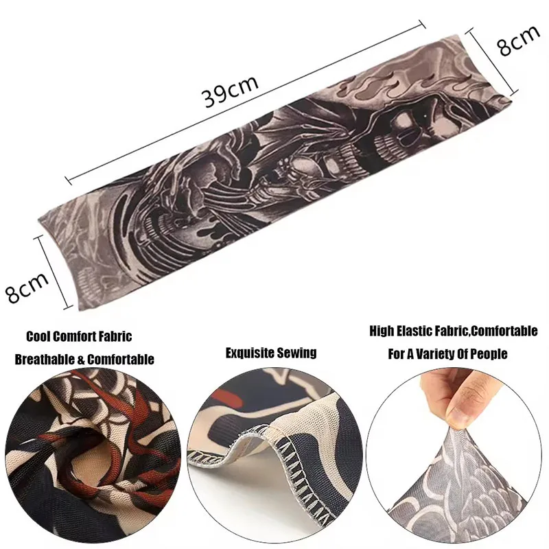 8 Peças de Mangas Protetoras de Tatuagem Estilosas Unissex para Verão, Proteção Solar, Decoração de Festa, Mangas Estampadas para Esportes ao Ar Livre e Ciclismo
