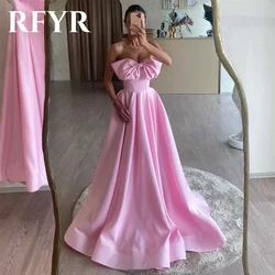 RFYR Simple Pink Long Party Dresses A-Line Sexy Bow Night Dresses Pleats Satin Sweetheart Celebrity Dresses vestidos de fiesta