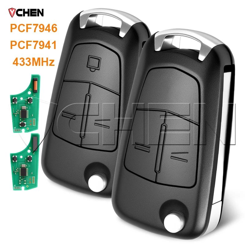 

Автомобильный ключ 433 МГц для Opel Vauxhall Astra H Zafira Meriva B Vectra C Corsa D Signum ID46 PCF7941/7946 с логотипом, дистанционный брелок Flip