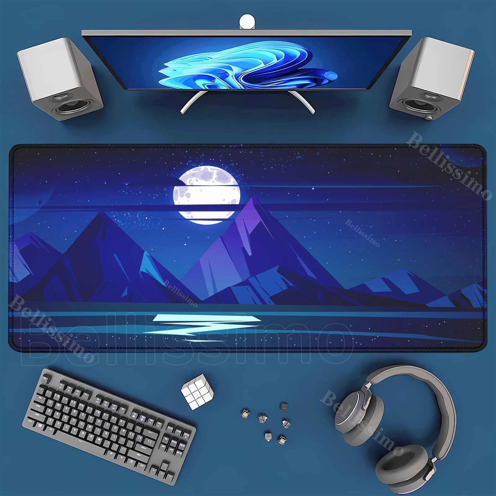 

Laptop Gamer Mousepad mountain sunset moon sea cartoon Simple style landscape Mouse Pad Large Rug Locking Edge Keyboard Desk Mat