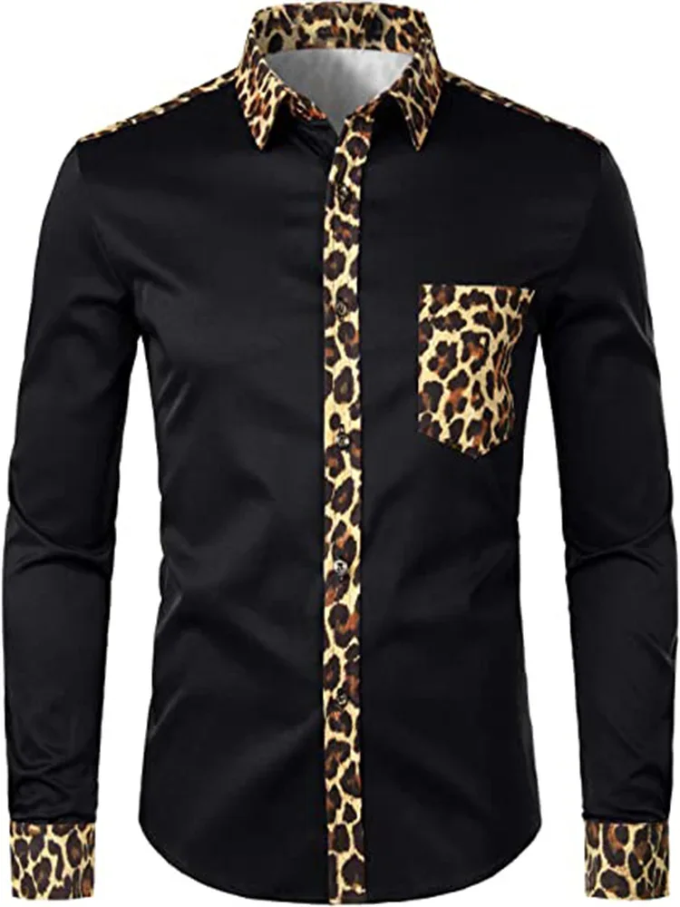 Men\'s Tops T-shirt Leopard Print Fashion 2023 New Long Sleeve Lapel Shirt White Black High Quality Comfortable Soft Material Top