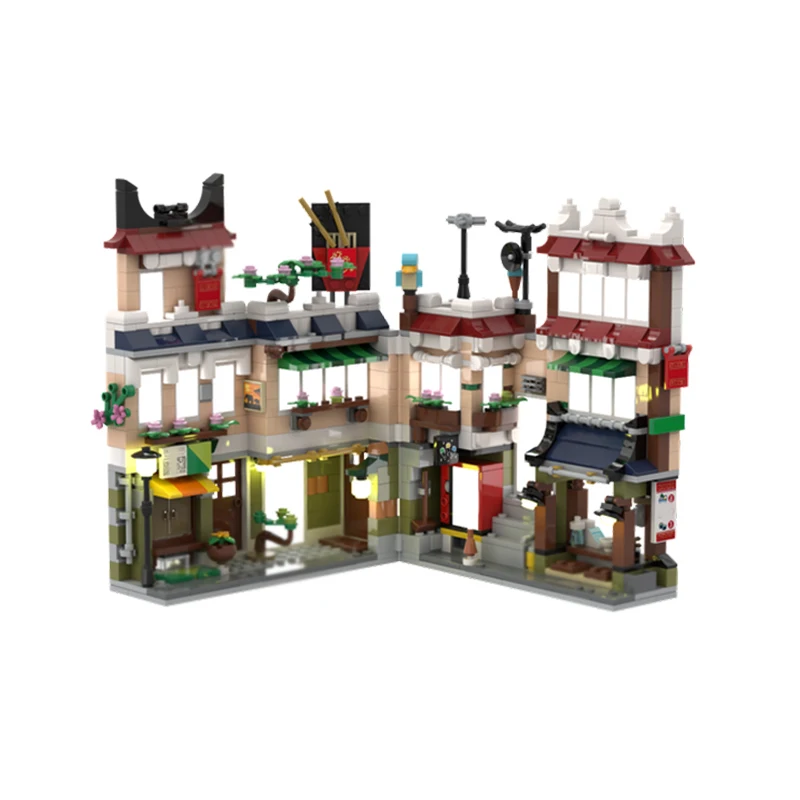 시티 스트리트 뷰 모델 MOC 빌딩 블록 국수 가게 모서리 모듈식 기술 선물 휴일 조립 어린이 장난감 세트