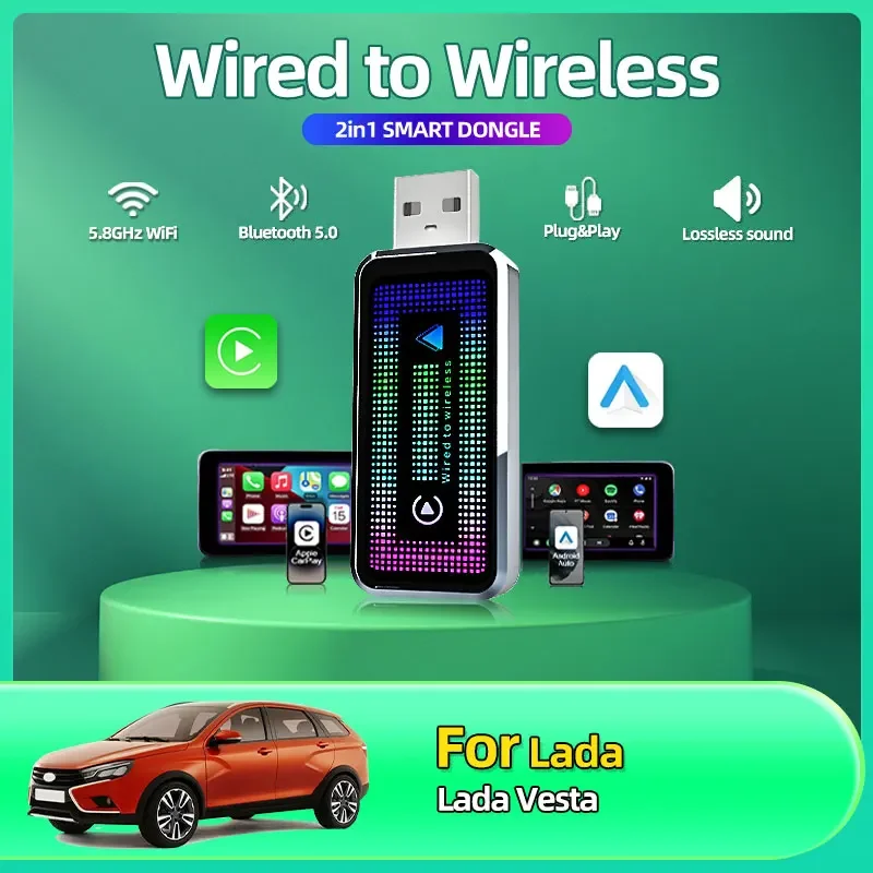 

2025 Hot Smart Mini Box 2-in-1 Wired to Wireless CarPlay Adapter & Android Auto Wireless Adapter Plug & Play For Lada Vesta