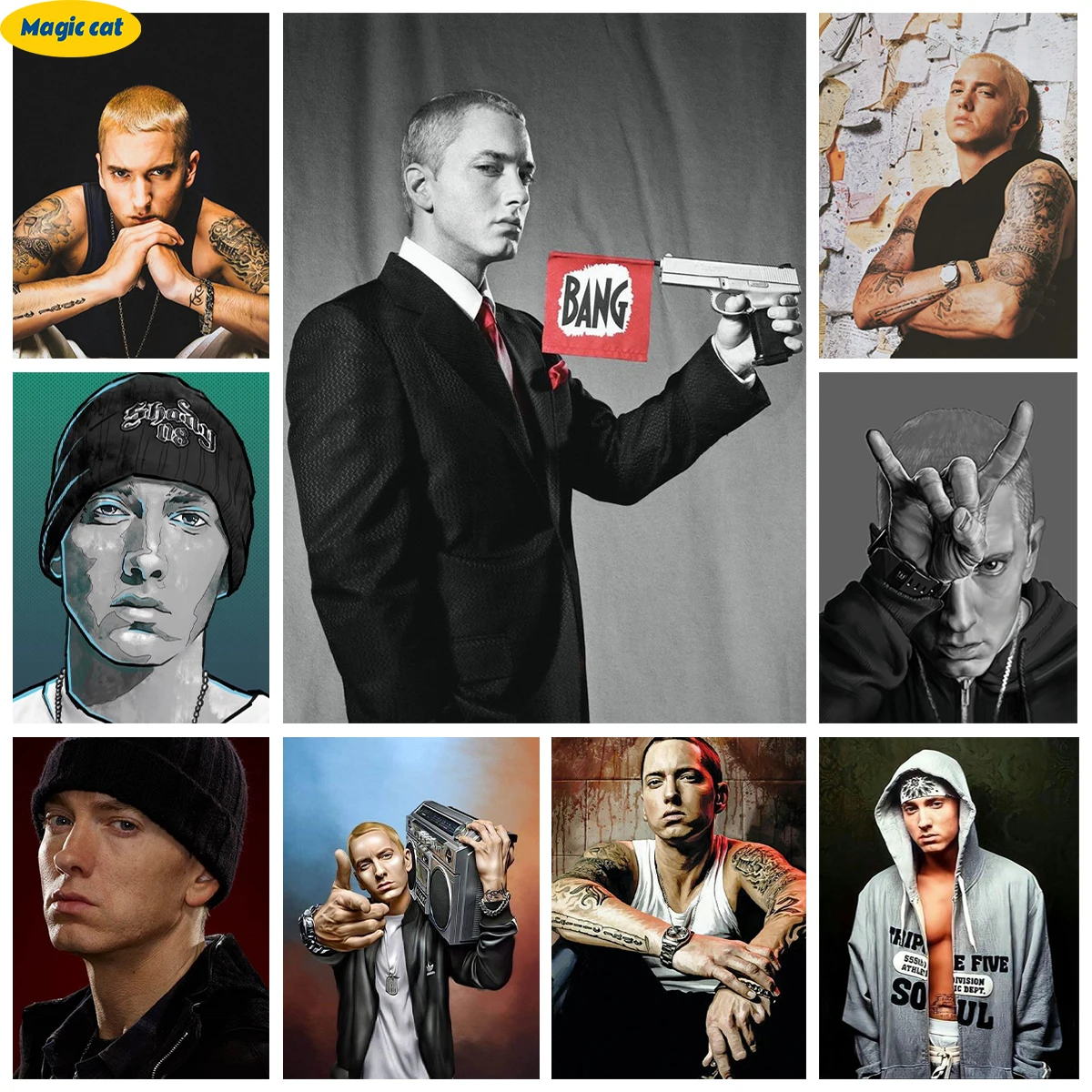 

E-Eminem 5D Diamond Painting Rap Male Singer Diamond Embroidery Cross Stitch Handmade Star Poster Mosaic Home Wall Decoration