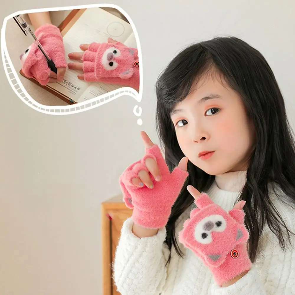Winter Warm Fingerless  Bear Shape Cat Ear Children Gloves Flip Cover Gloves Korean Knitted Mittens Half Finger Gloves