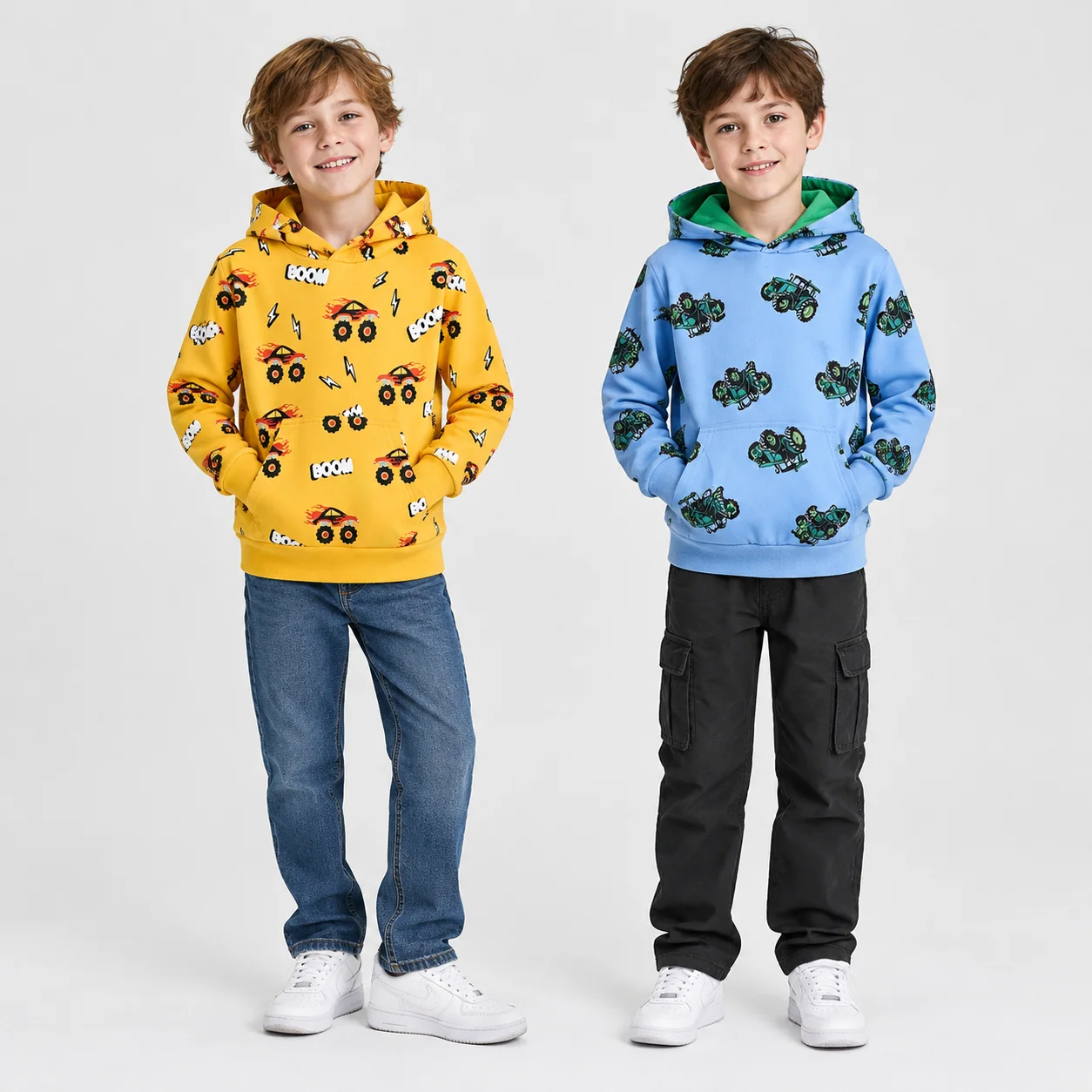 Little Hand Boys Car Print Hoodie Long Sleeve Kids Hooded Sweatshirt With Pocket for 2-7Y