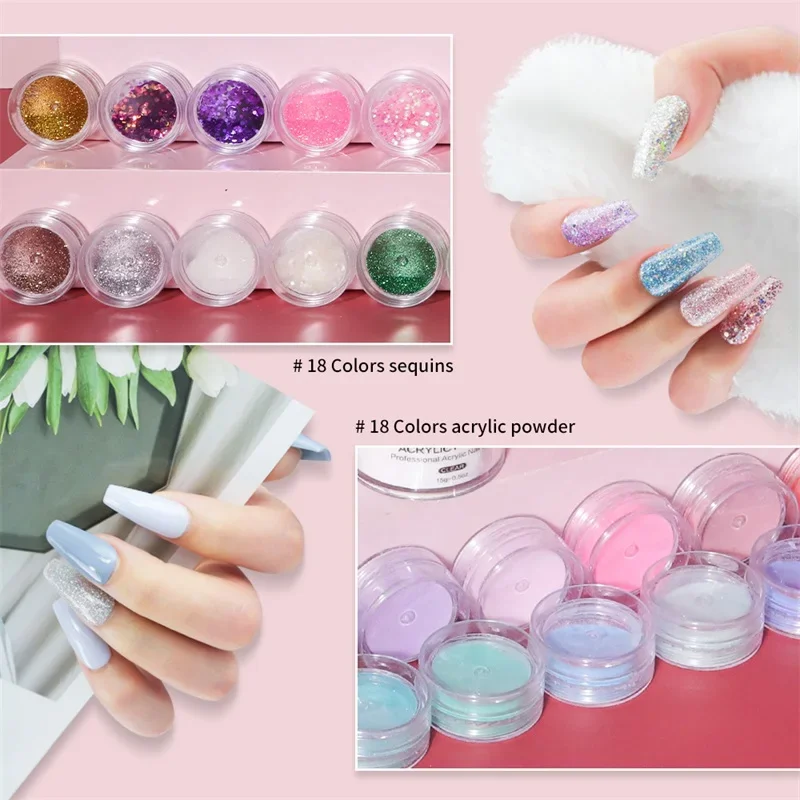 Kit per unghie in acrilico Set professionale Set di estensioni per unghie con Glitter in polvere Set completo di Manicure Kit di strumenti per decorazioni per unghie liquide per Nail Art