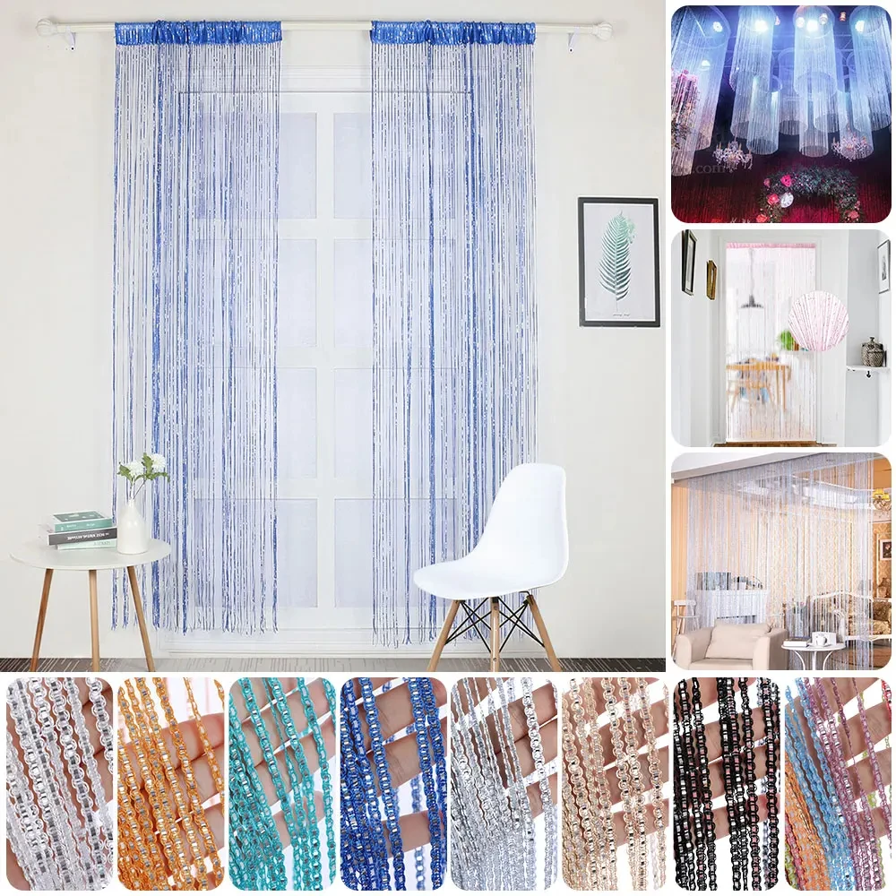 Door String Curtain Beaded Flash Line Shiny Tassel Divider Curtain for Living Room Doorway Wedding Decoration