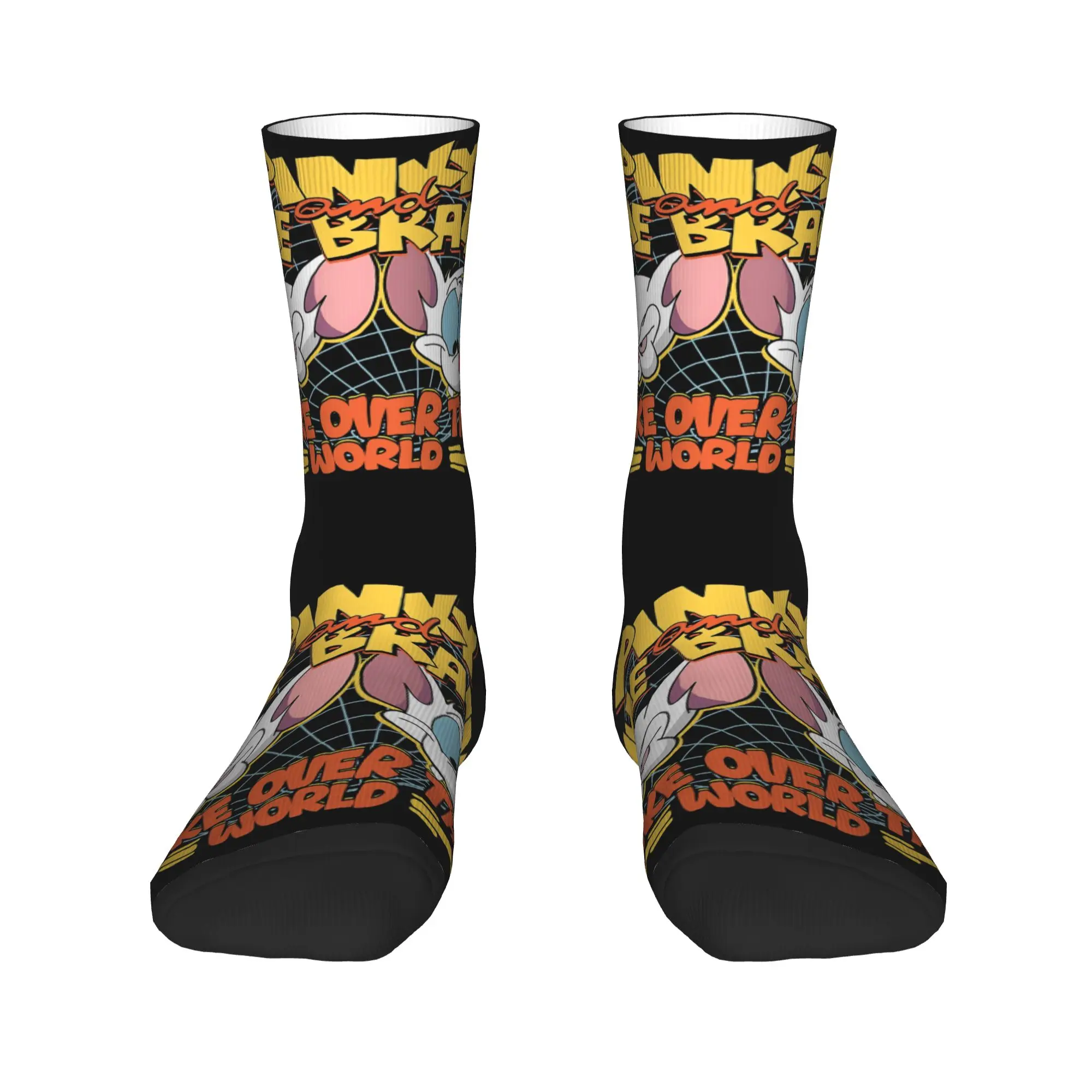 1 Pair Funny Crazy Sock for Men Take Over The World Vintage Hip Hop Vintage Pinky And The Brain Happy Pattern Printed Sock