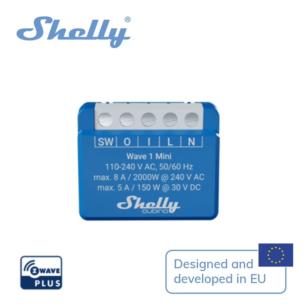 

Shelly Qubino Wave 1 Mini Z-Wave® smart switch, 1 channel 8 A with dry contacts The smallest Z-Wave smart switch in the world