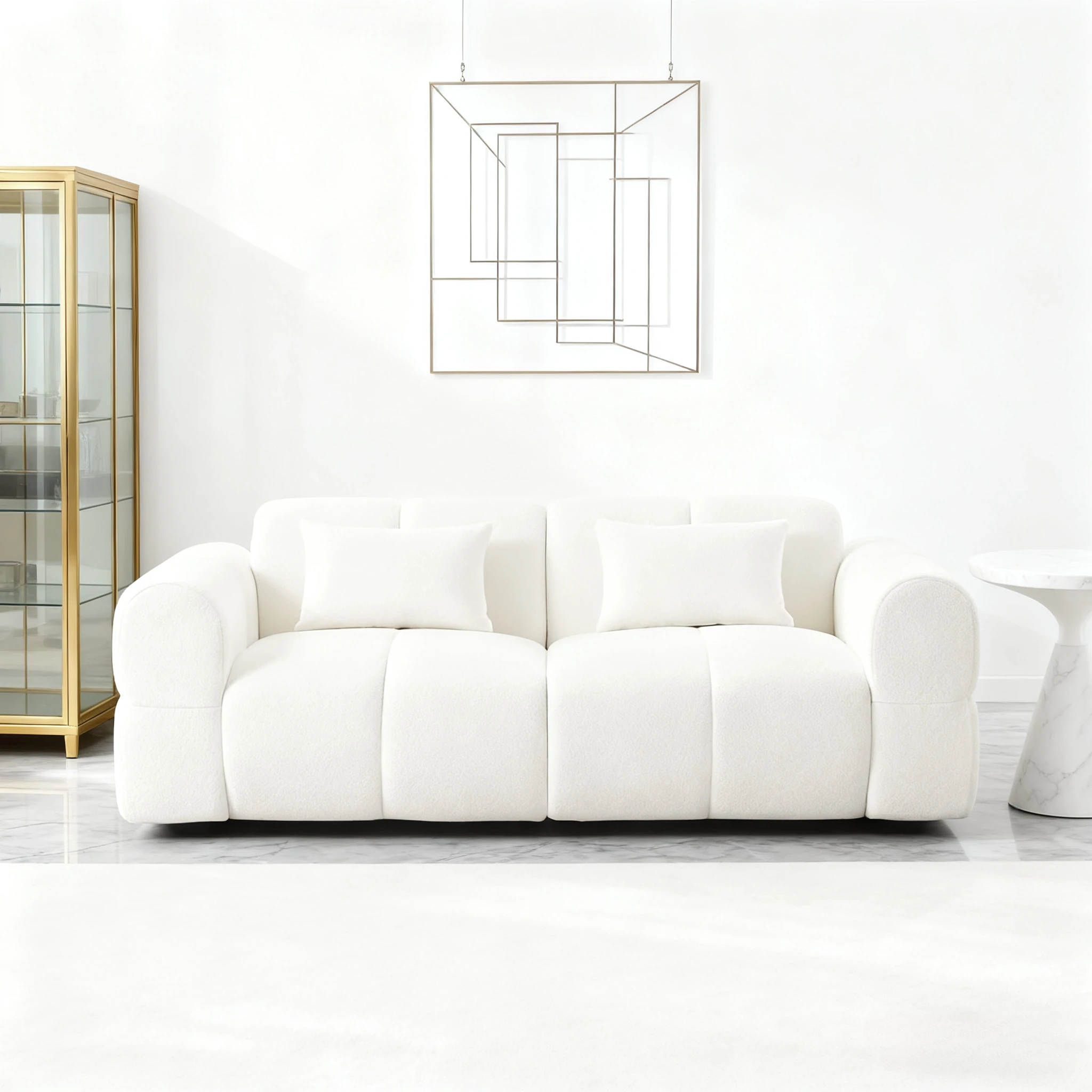 Sofá Boucle tapizado de 3 plazas de 80" | Cómodo sofá nube de lana de cordero con asiento profundo | Sofá de dos plazas moderno de gran tamaño, personalizado