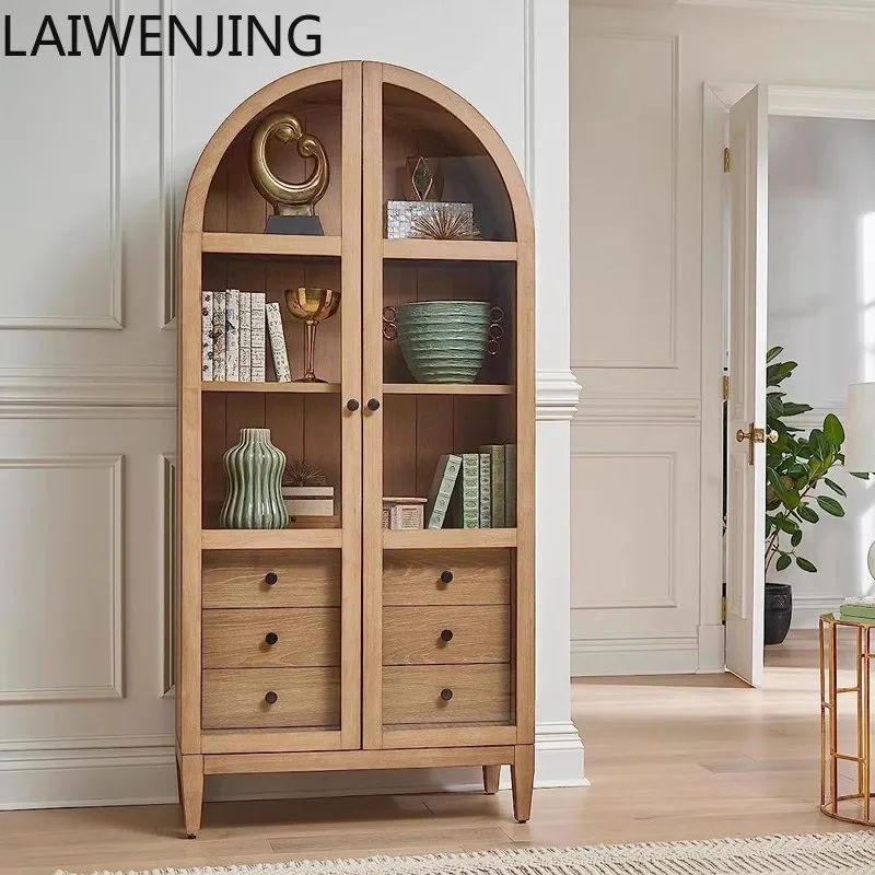 

MJY American solid wood arched French retro black edge cabinet Nordic glass cabinet