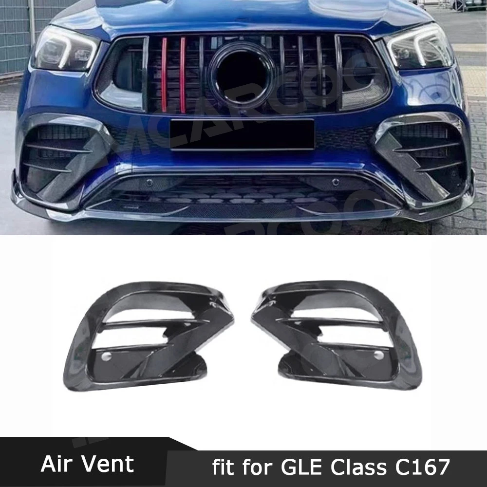 Carbon Fiber 2PCS Front Bumper Foglamp Air Vent Trim Frame Cover For Mercedes Benz GLE Class C167 GLE63 AMG Coupe 2020-2023