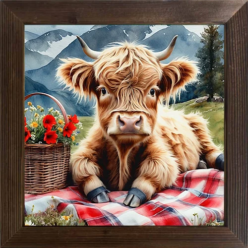 عناصر بقرة لطيفة عالية ومنخفضة على طراز الرسم الزيتي المطبوع الأمريكي، مناسبة لجمع وتزيين المحلات التجارية والغرف #3
