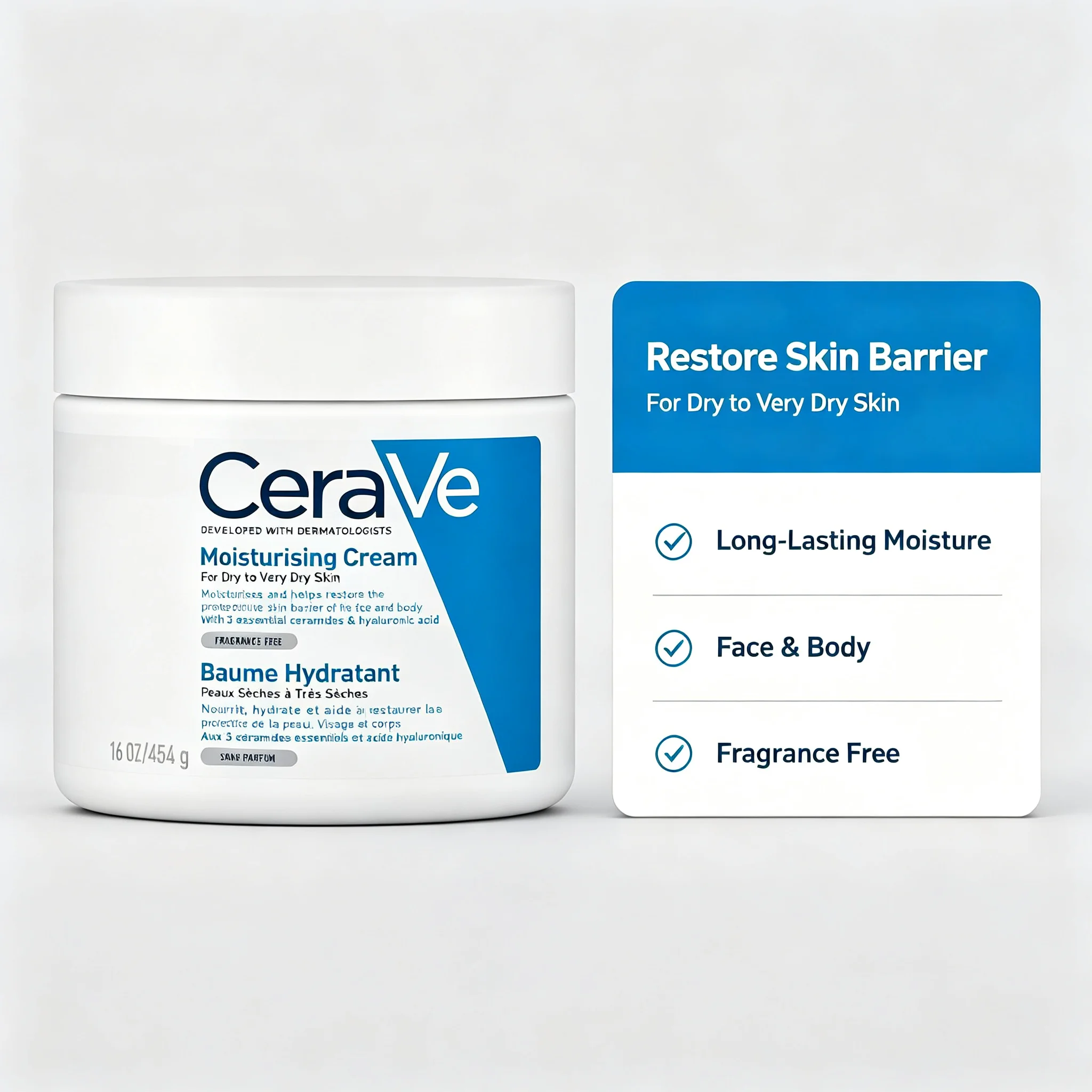 CeraVe 454g Large‑Jar Nourishing Cream, Multi‑Purpose Hydrating Treatment for Dry Skin on Face and Body