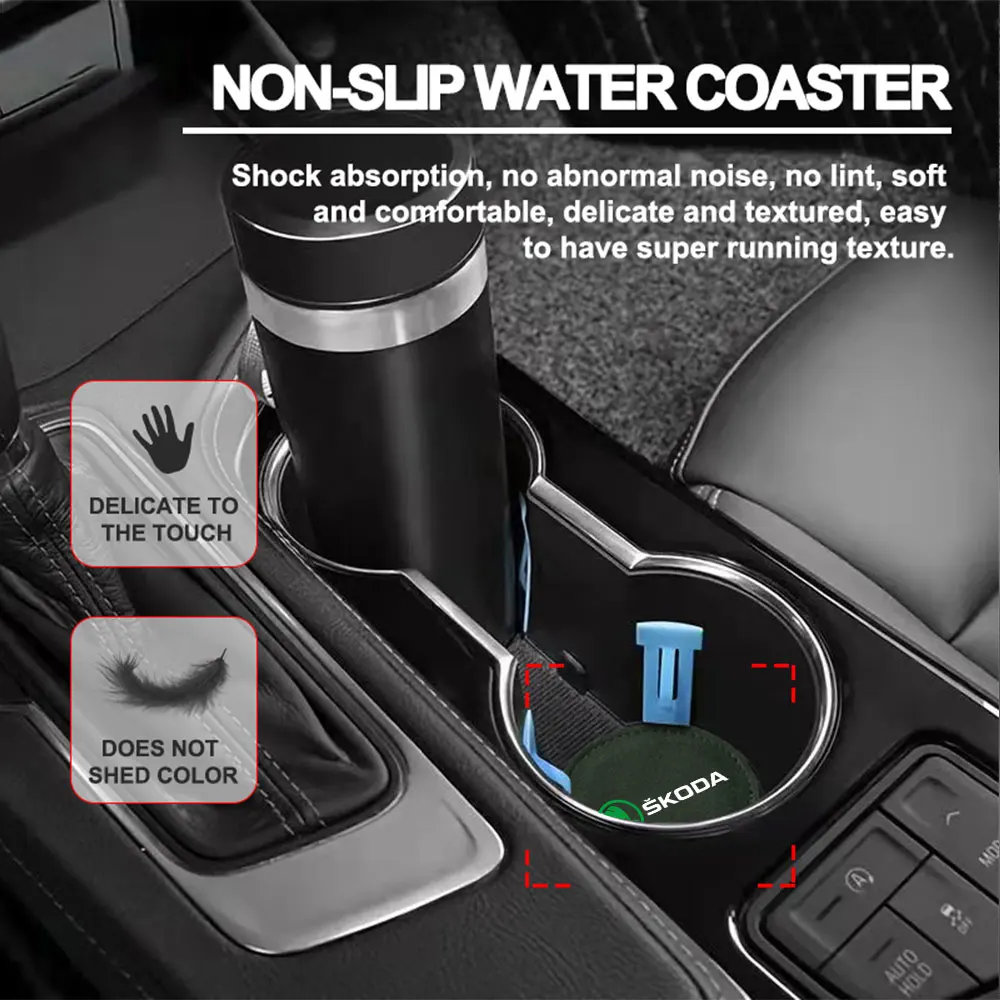 Car Coaster Non-Slip Mat Car Water Cup Anti-Slip Pad Drink Holder Mat for SKODA Octavia S VII Superb Rapid Fabia Scala Kodiaq RS