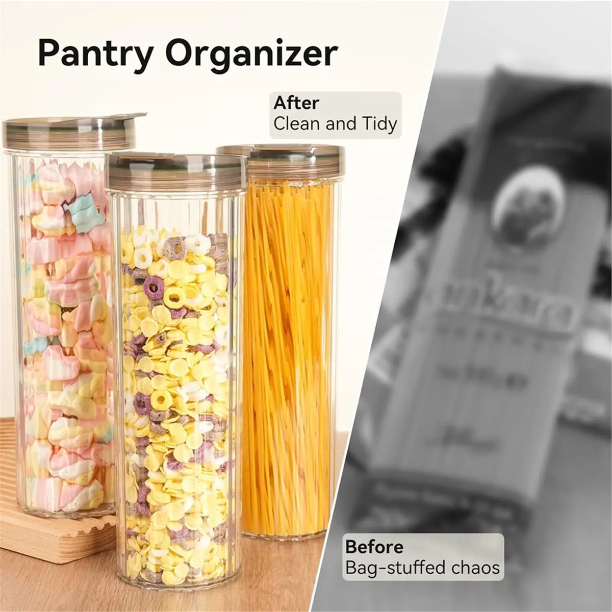 Tall Spaghetti Pasta Storage Container - 48oz Clear Pasta Holder Airtight Spaghetti Container Storage with Lid