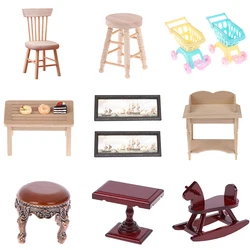Meubles miniatures 1:12, armoire en bois, tabouret, canapé, chaise, jouets, courses, maison, peinture à l'huile, beurre, maison, rideaux, jouets