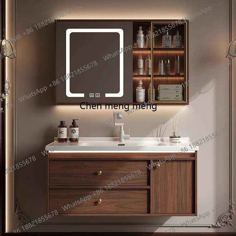Walnut antique bathroom cabinet hand wash ceramic integrated Chinese wash, toilet wash basin