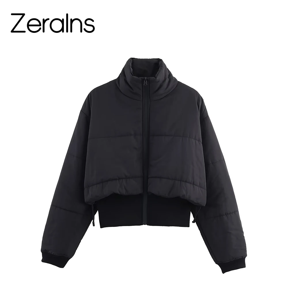 

ZERAINS 2021, осенняя новая женская одежда в стиле ретро, повседневная темпераментная простая черная хлопковая куртка с воротником-стойкой