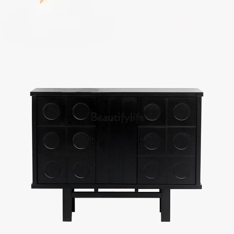 

Nordic solid wood dining side cabinet retro style oak black storage medieval furniture storage cabinet