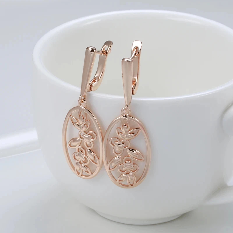 Wbmqda 585 Rose Gold Color Vintage Hollow Flower Long Drop Earrings For Women Ethnic Bride Wedding Fine Jewelry Accessories