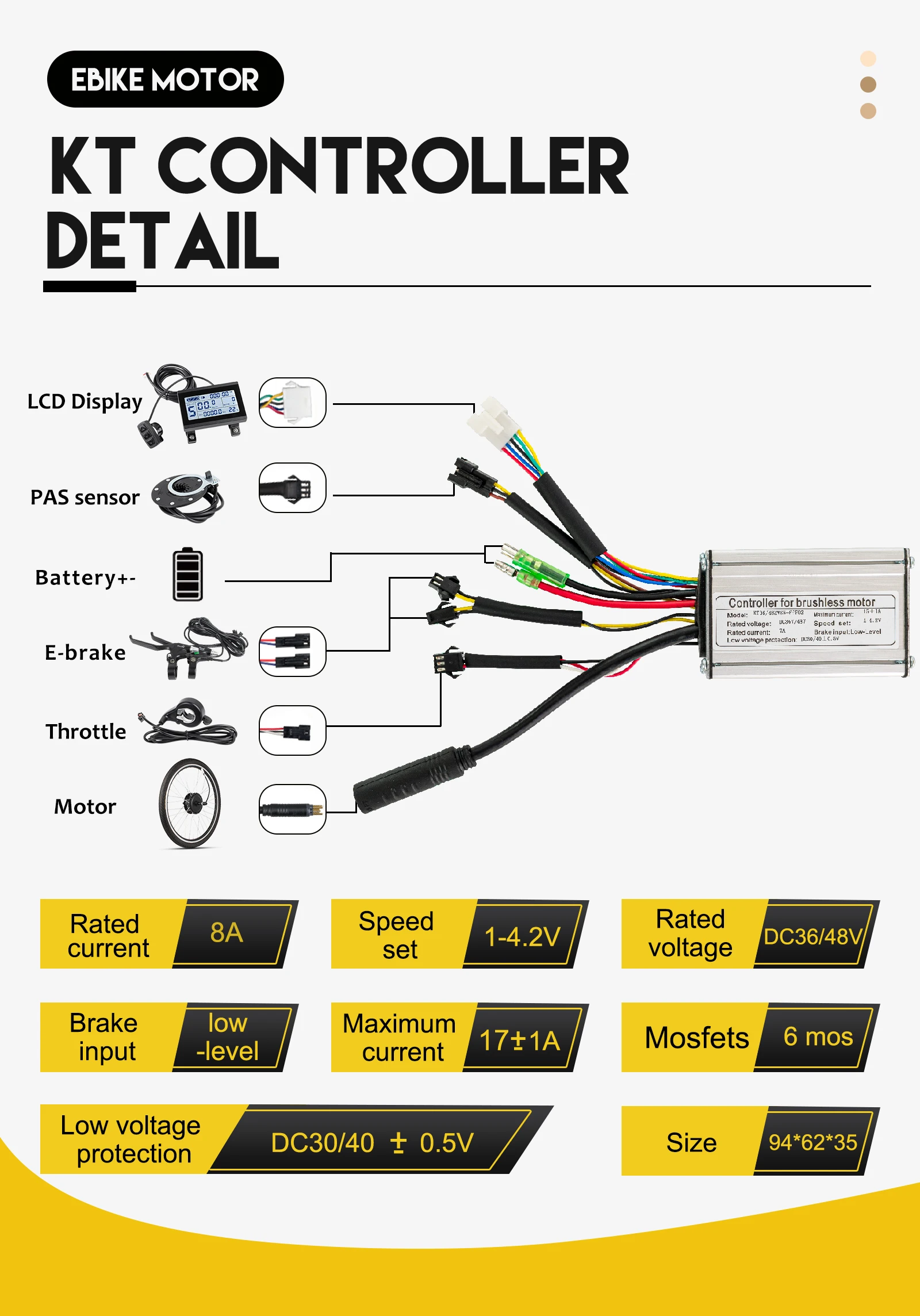 Brushless controlador para bicicleta elétrica peças, LCD3 controlador Box Set, 17A, 22A