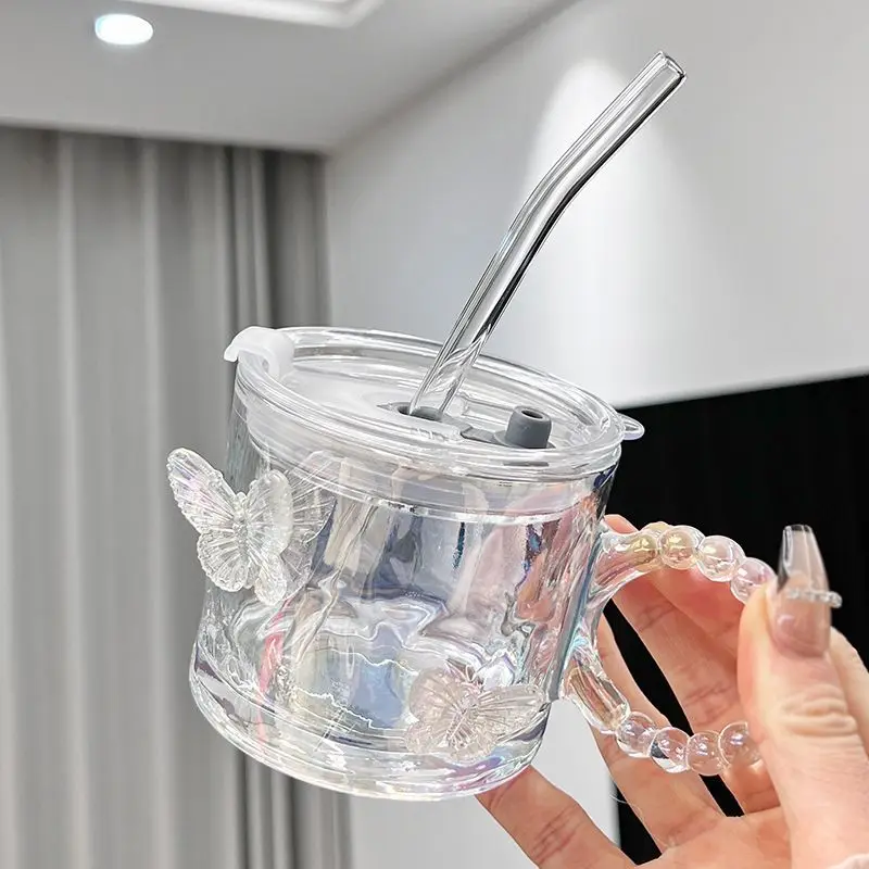 High Aesthetic 3D Bow Glass Cup,Colorful Office Breakfast Milk Mug,Home Coffee Cups,Couple Water Cup,Birthday Gift,Whiskey Glass