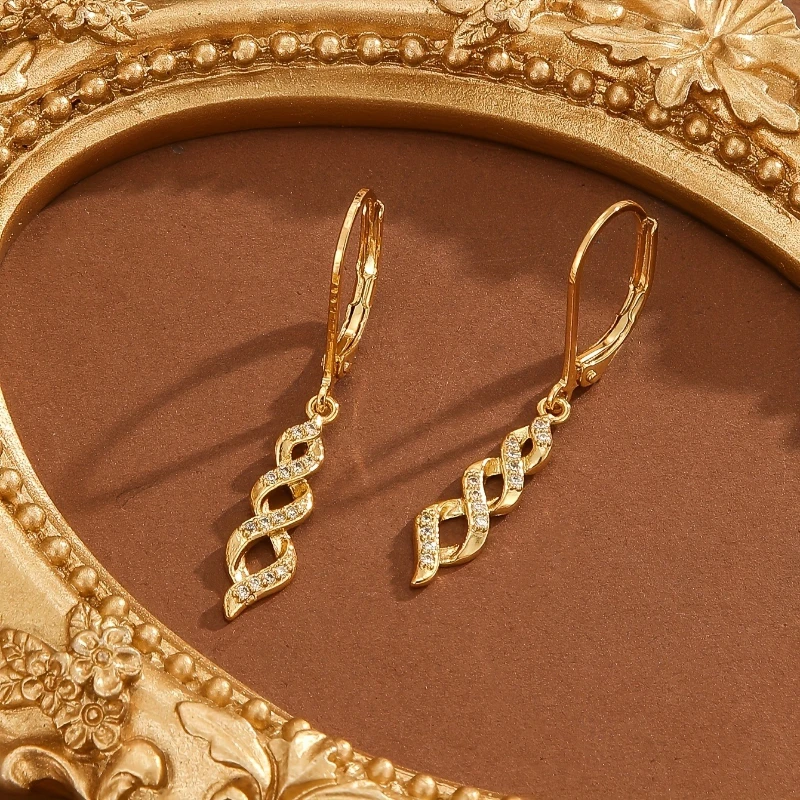 Fashion Classic Interwoven Synthetic Zirconia Design Long Dangle Earrings Women's Elegant Exquisite Pendant Jewelry Accessories
