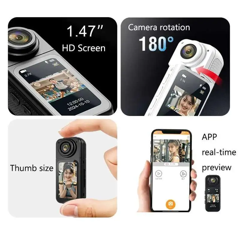 Mini Sports Camera With High-definition Recording And Strong Magnetic Attraction. Compact And Portable 180 ° Twist Lens Camera