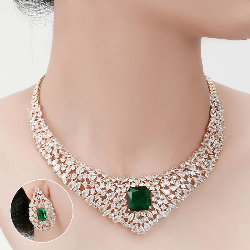 

Wind luxury atmosphere full of diamonds handmade inlay design water drop color zircon set bridal accessories