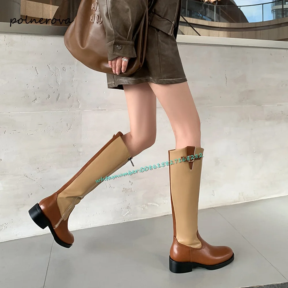 Fashion Belt Buckle Knee High Boots Genuine Leather Chunky Heel Boots Newest Daily Party Shoes for Women 2023 Autumn Luxury Sexy