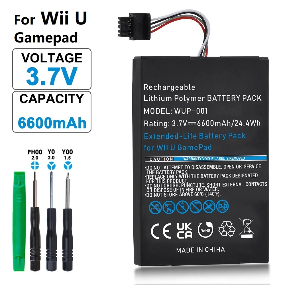 High capacity 6600mAh Replacement for Wii U Gamepad Li-ion Battery Pack WUP-002 WUP-012  WUP-010 WUP-01 Battery, with Tool