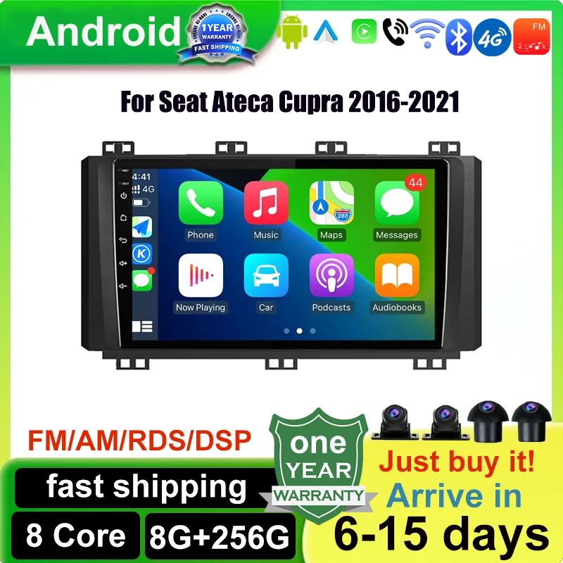 

Android 14 For Seat Ateca Cupra 2016-2021 Car Multimedia Player Radio 4G WIFI BT CarPlay GPS Navigation No DVD