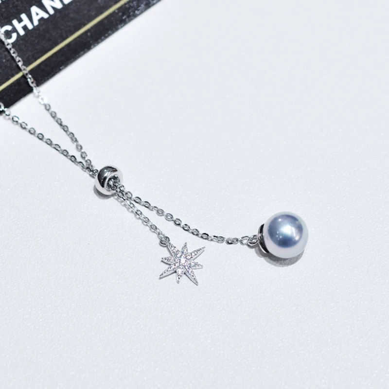 

High Luster AKOYA Seawater Pearl Pendant Women 925 Silver Chain Fashion Lucky Star Necklace Patry Jewelry Gift for Girlfriend