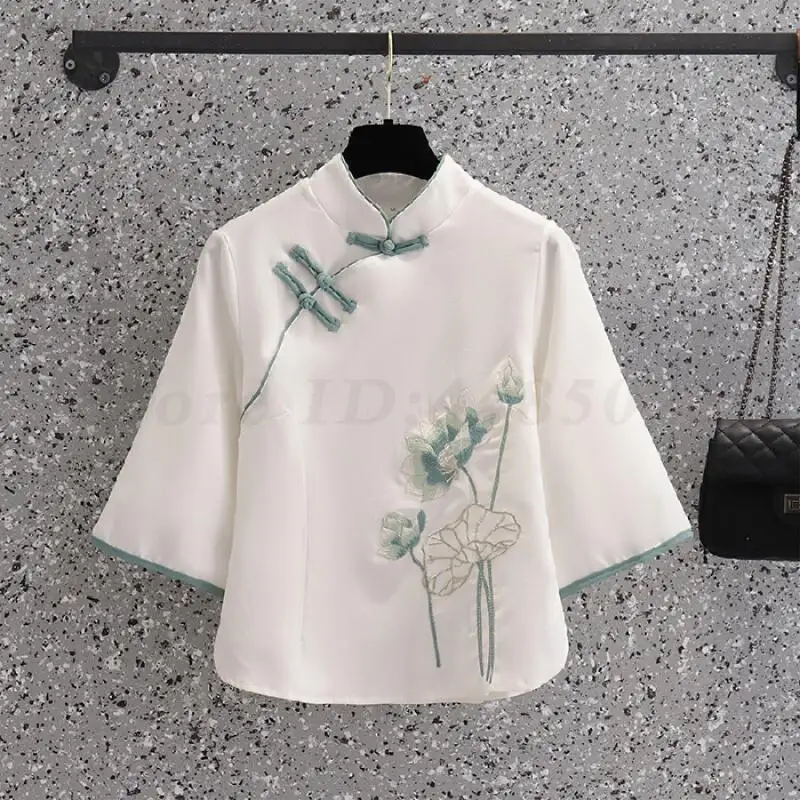 

Новые женские топы в стиле тан, китайские рубашки, повседневные блузки-ципао, традиционные вышитые рубашки с воротником-мандарином, ханьфу