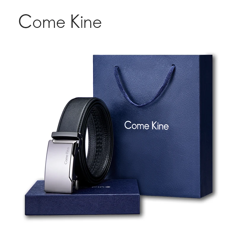 ComeKine Mens Simplicity Belts Automatic Buckle Genuine Leather High Quality Belt Gifts for Boyfriend Husband Counter Gift Box