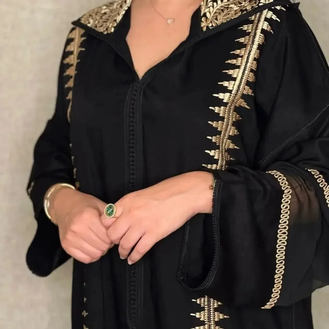 Jellaba Hooded Women Abaya Black Long Sleeves Dubai Turkey Morocco V-neck Women Robe Loose Gurban Islam Muslin Women Clothing