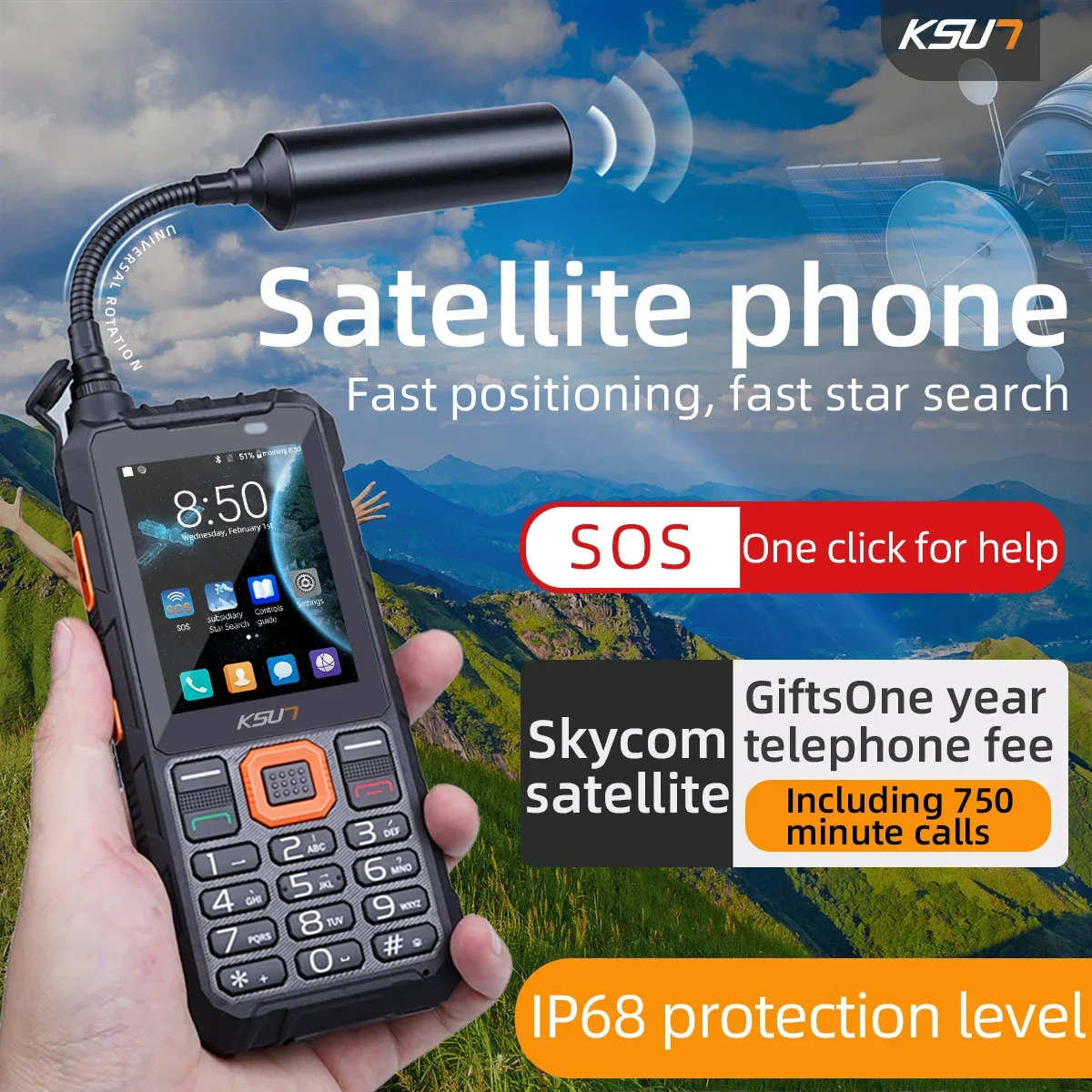 KSUT 1100TD IP68 GPS Beidou GLONASS Galileo Positioning Mobile Phone Outdoor Exploration SOS Tiantong Satellite Smart Phone