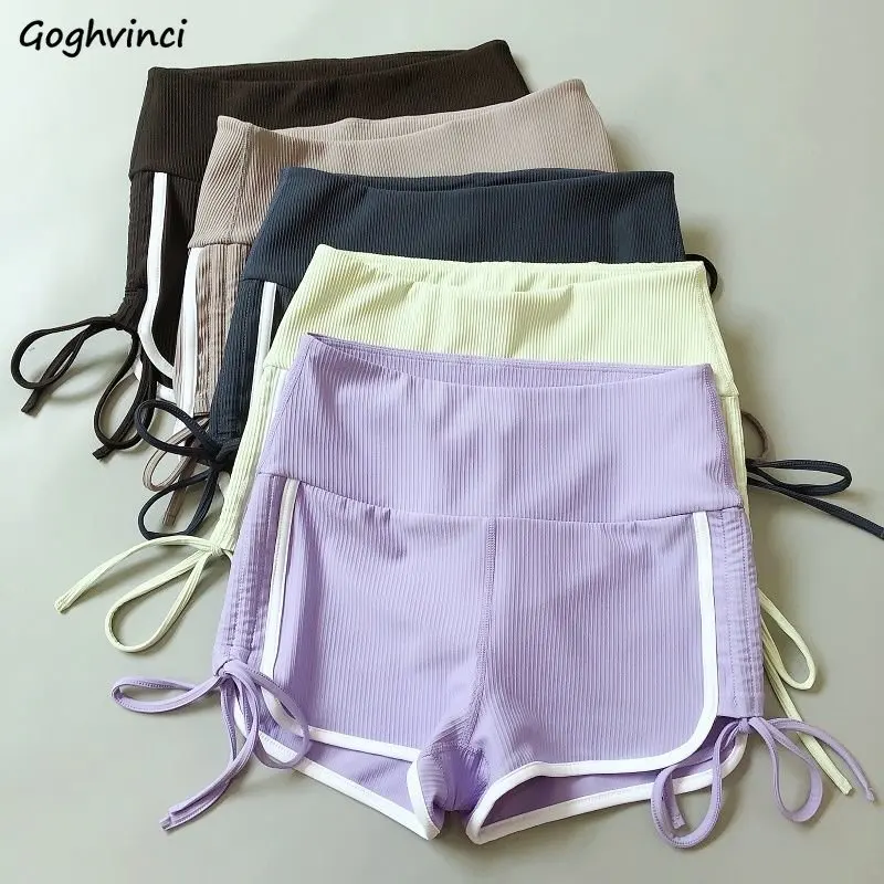 Skinny Shorts Women Shirring Bodybuilding Summer Sporty High Waist Thin Simple Breathable Ulzzang All-match Fashion Casual New