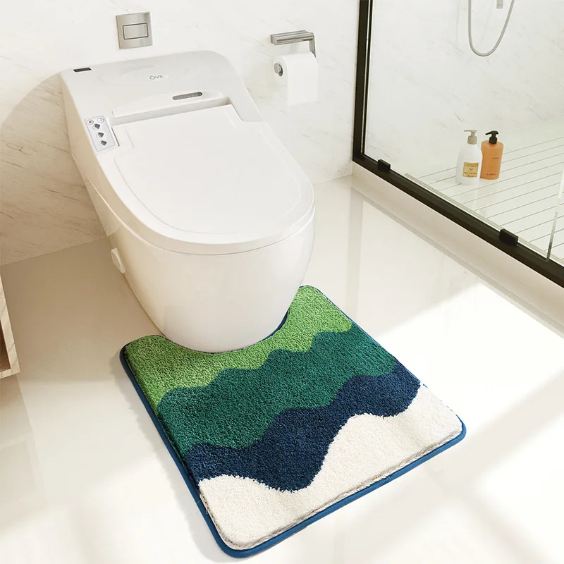 Simple and Fresh Bathroom Mat Set Decorative Bath Mat Toilet Foot Mat Anti-slip Absorbent Foot Mat Thick Plush Bath Rug Carpet