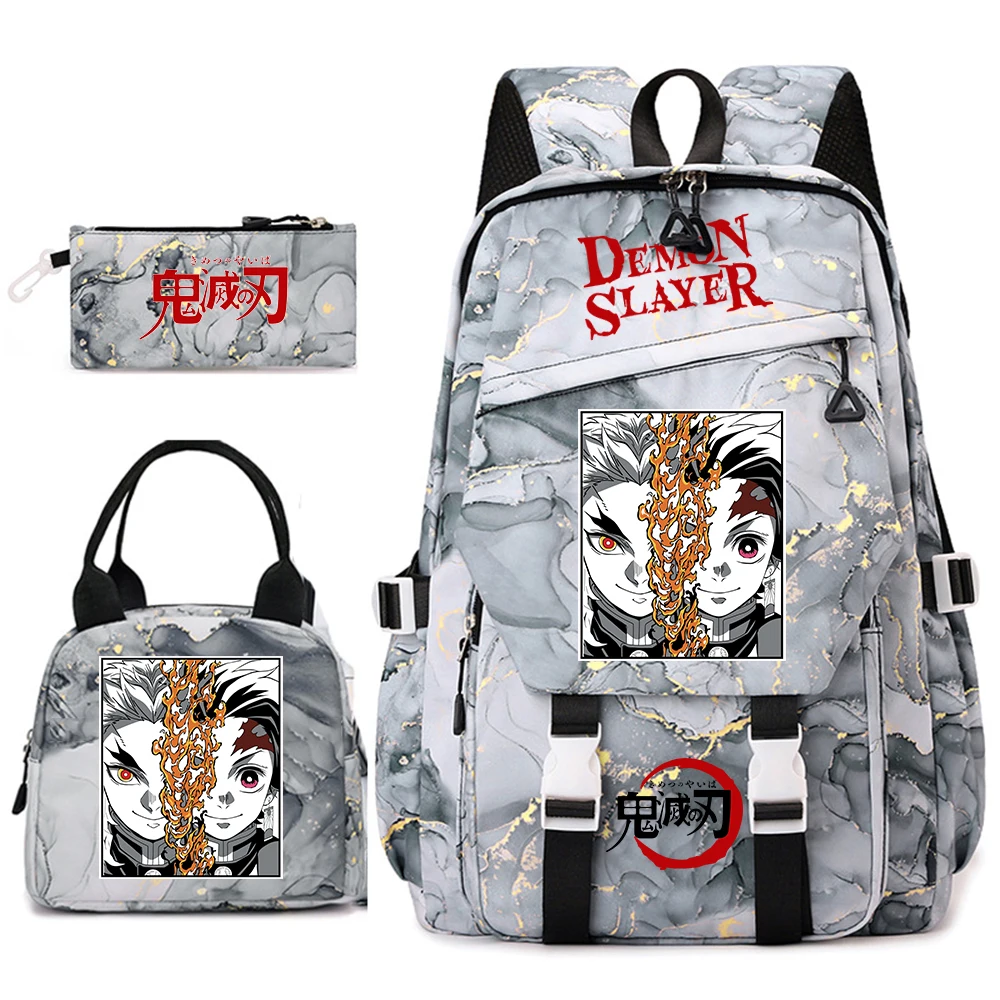 Demon Slayer Anime Backpack Set for Girls Demon Slayer 3Pcs School Bag Lunch Kit Pouch - view 2