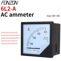 6l2-A Analog AC Ammeter Ranges 30/50/75/100/150/200/250/300/400/500/600/800/1000/1200/2000-5A Frequency 50Hz 2000V 80*80mm