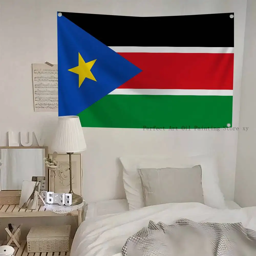 Südsudan-Flagge, Banner, Vierloch-Flagge, Polyester, Outdoor-Dekoration, Raumästhetik