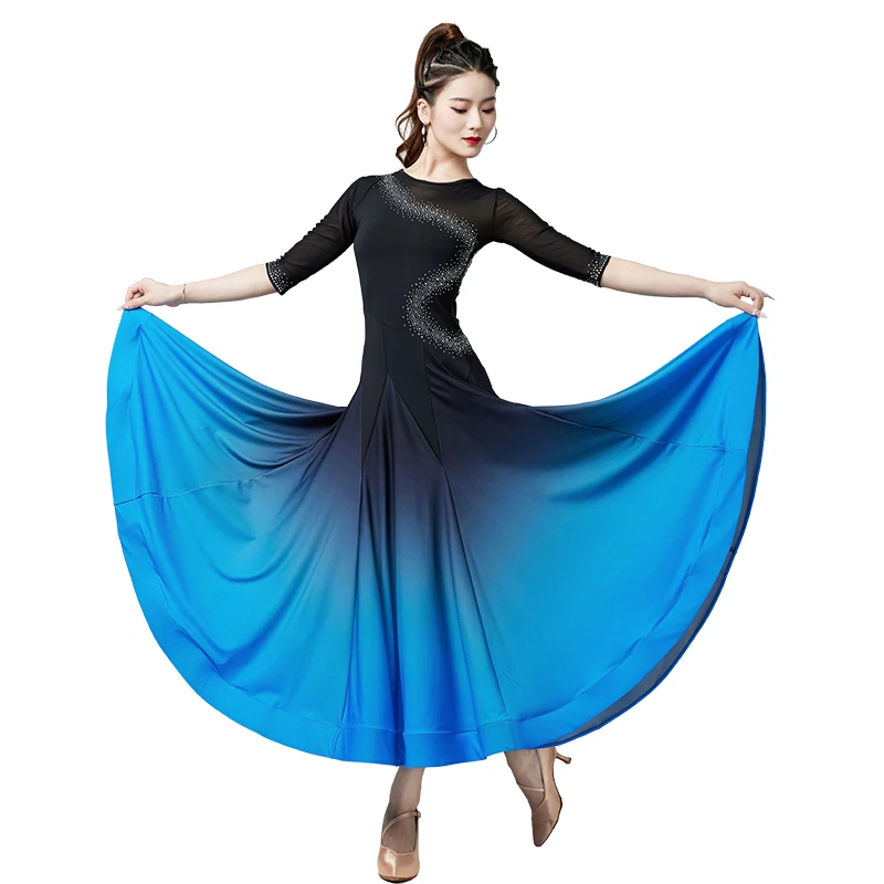 2024 Modern Dance Dress Women's New Ballroom Dance Latin Waltz Large Dress Practice Dress Performance Clothing 9055