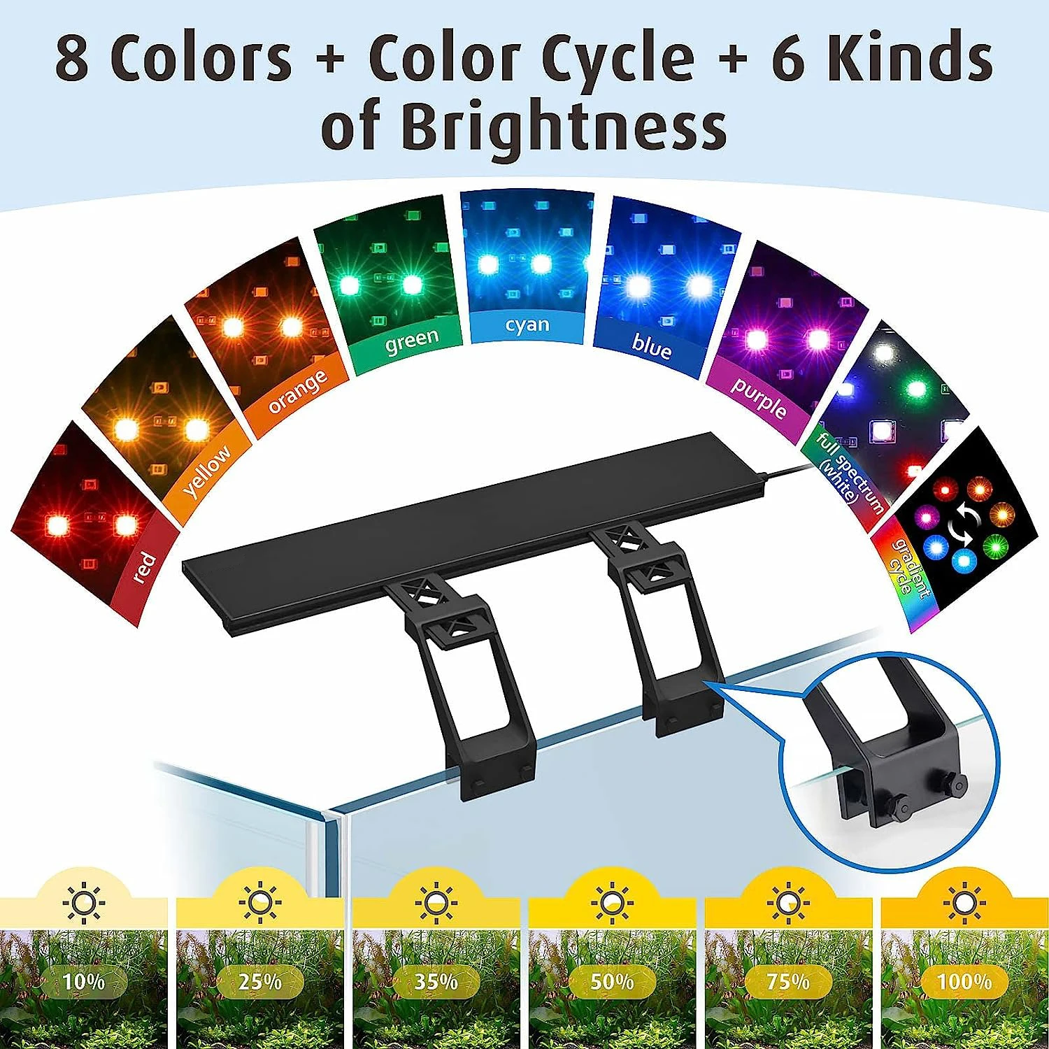 Full Spectrum Aquarium LED Light Sunset-Moon Fish Tank Light Adjustable Timer Brightness with 9 Colors for Planted Tank