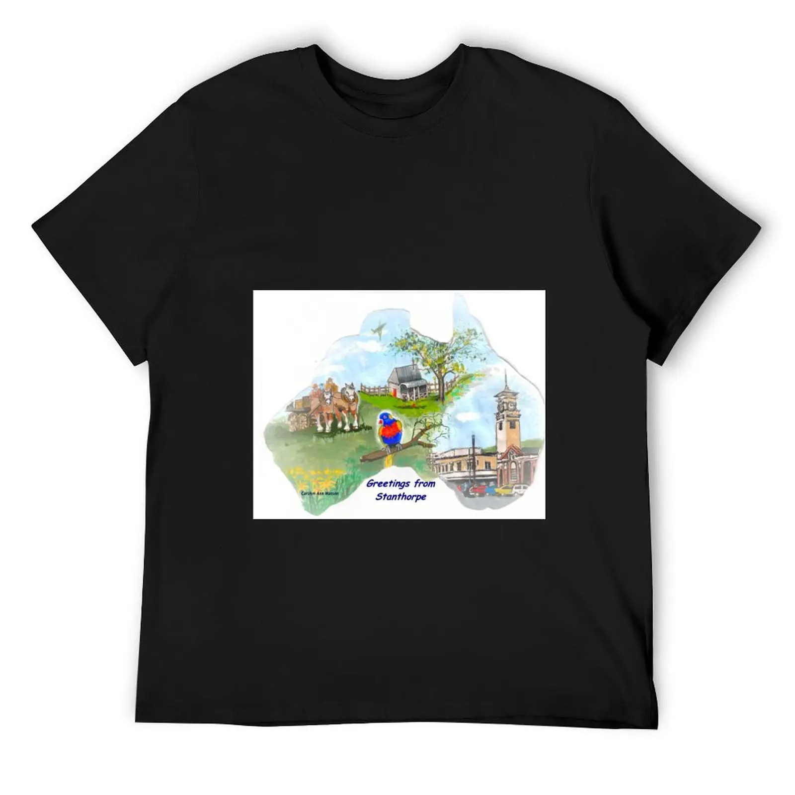 

Stanthorpe Qld - Greetings, handpainted on a map T-Shirt Luxury man oversized t shirt Short sleeve tee men tshirt