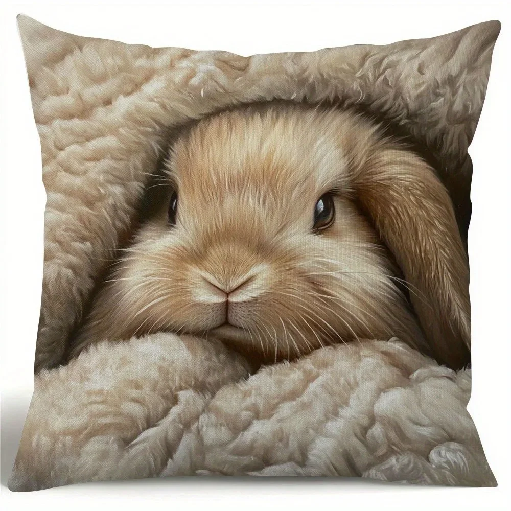 VIKAMA Adorable Bunny Coffee Pillow Cover Home Decor Cushion Cover Living Room Instagram-Style Throw Pillow Case