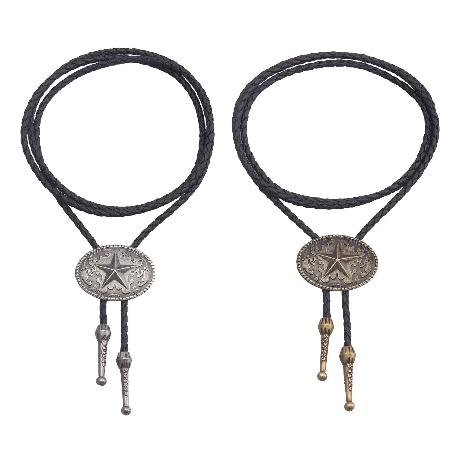 Western Vintage Bolo Tie Handmade with Braided PU Leather Rope Cord PU Leather Necktie Cowboy Tie Western Necklace for Carnival